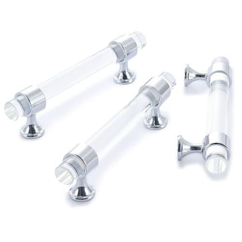 PIYYQNY Schubladenknauf Griff 2 Stück Stangengriffe Aus Klarem Glas Schranktürgriffe Aus Zinklegierung Geeignet Für Badezimmerschränke Frisiertischschubladen Dekorative Möbelgriffe(Silber 128mm) von PIYYQNY