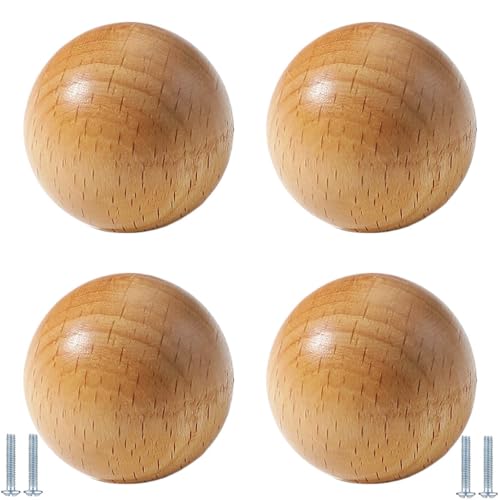 PIYYQNY Schubladenknöpfe 4 Stück Schubladenknöpfe Aus Holz Runde Holzgriffe Für Kinderzimmer Einloch-Kommodenschubladengriffe Für Küchen Schränke Kleiderschränke(Buche Rund 40mm) von PIYYQNY