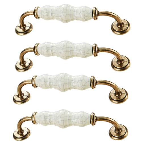 PIYYQNY Türgriffe Küche 4 Stück Keramik-Crackle-Griffe Vintage-Schrankgriffe Antike Möbelschubladenknöpfe Und -Griffe Heimwerkerzubehör(Vintage-Bronze Lochabstand 128mm) von PIYYQNY