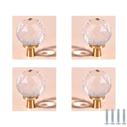 PIYYQNY Türgriffe Küche 4 Stück Kristallglasknopf Aus Reinem Messing Rautenförmiger Schubladengriff Geeignet Für Frisiertisch Schrank Kleiderschrankgriff(Transparent Einzelloch 30mm) von PIYYQNY