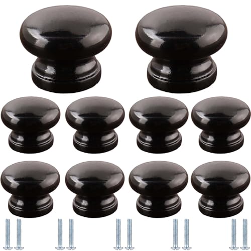 PIYYQNY Türgriffe Schrank 10 Stück Holzknopf Für Schrankschublade Runder Kommodengriff Mit Einem Loch Holzgriff Für Küche Kleiderschrank Küchenschrank(Schwarz 34mm) von PIYYQNY