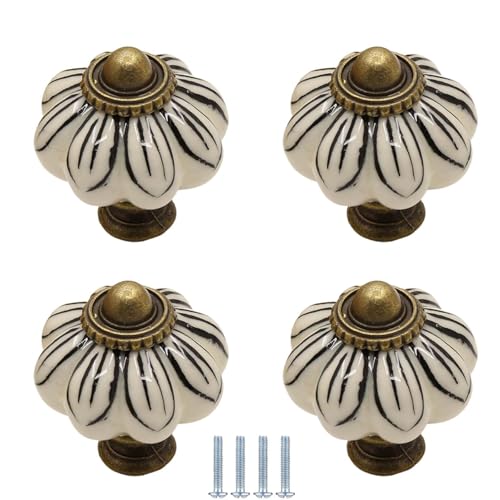 PIYYQNY Türgriffe Schrank 4 Stück Handbemalte Keramikknöpfe Kürbisgriffe Im Retro-Landhausstil Geeignet Für Kommodenschubladenknöpfe Kleiderschränke Küchenschränke(Schwarz 35mm) von PIYYQNY