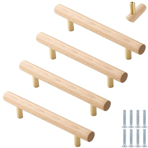 PIYYQNY Türgriffe Schrank 4 Stück Schrankgriffe Aus Holz Schubladengriffe Aus Massivholz Geeignet Für Küche Kommoden Holzgriffe Für Schubladen(Buche Lochmitte 160mm) von PIYYQNY