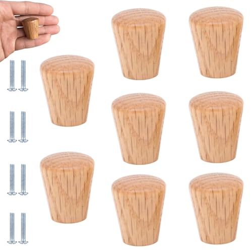 PIYYQNY Türgriffe Schrank 8 Stück Schrankgriffe Aus Holz Konische Schubladenknöpfe Aus Holz Mit Schrauben Geeignet Für Schränke Kleiderschränke Und Kommodenschubladen(Eiche 24 X 28mm) von PIYYQNY