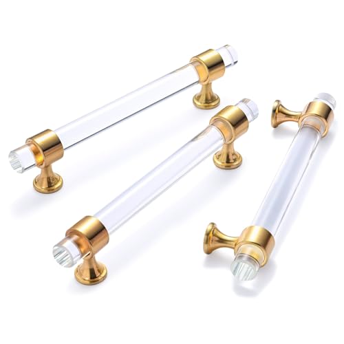 Schubladengriffe 2 Stück Stangengriff Aus Klarem Glas Kleiderschranktürgriff Aus Zinklegierung Geeignet Für Badezimmerschränke Frisiertischschubladen Dekorative Möbelgriffe(Gebürstetes Gold 76mm) von PIYYQNY