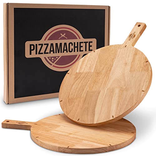 PIZZAMACHETE Pizzateller Holz, Pizzabrett aus Kautschukholz, Pizza-Zubehör zu Hause, Schneidebrett rund, Plate , Foccacia oder Brot, Holzbrett 30,5 cm, 2er Set von PIZZAMACHETE