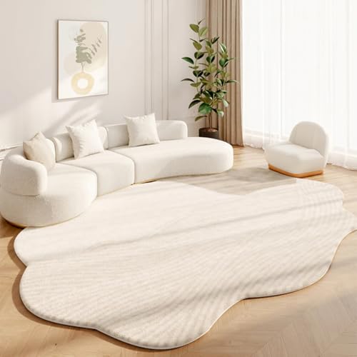 PIZZZENO Cremefarbene Teppiche für Schlafzimmer, flauschig, weich, Arbeitszimmer, Bodenmatte, unregelmäßige Formen, Wohnzimmer-Dekoration, Teppich, Dicker Plüsch, Lounge (80 x 120 cm/G) von PIZZZENO