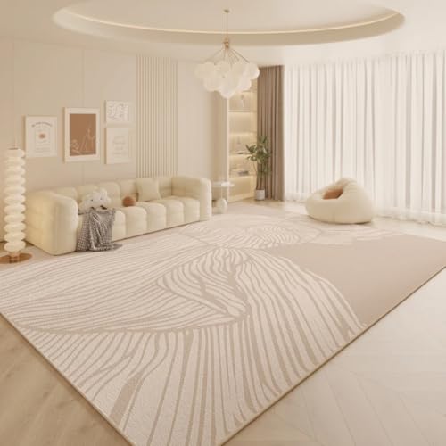 PIZZZENO Cremefarbener Wohnzimmer-Dekorationsteppich, große Teppiche für Schlafzimmer, weiche Garderobe, waschbare Lounge-Bodenmatte (200 x 250 cm/J) von PIZZZENO