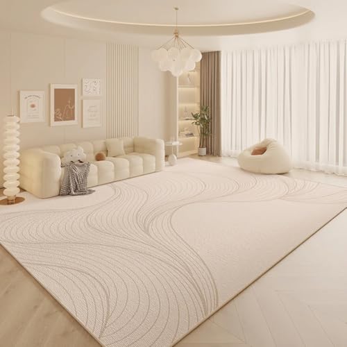 PIZZZENO Cremefarbener Wohnzimmer-Dekorationsteppich, große Teppiche für Schlafzimmer, weiche Garderobe, waschbare Lounge-Bodenmatte (200 x 300 cm/I) von PIZZZENO