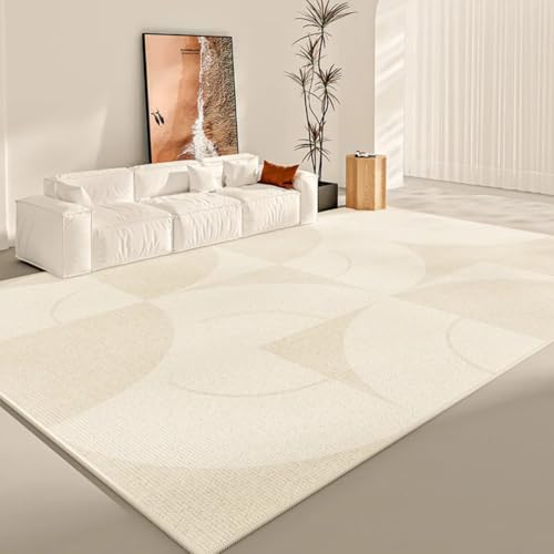 PIZZZENO Großflächiger Wohnzimmer-Dekorationsteppich, dick, waschbar, Lounge-Bodenmatte, Flauschiger Plüsch, Garderobenteppich im Creme-Stil für Schlafzimmer (80 x 120 cm/B) von PIZZZENO