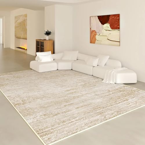 PIZZZENO Großflächiger Wohnzimmer-Dekorationsteppich, dick, waschbar, Lounge-Bodenmatte, Flauschiger Plüsch, Garderobenteppich im Creme-Stil für Schlafzimmer (80 x 120 cm/F) von PIZZZENO