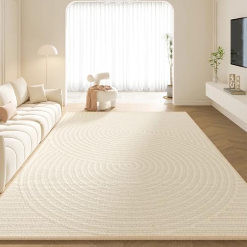 PIZZZENO Großflächiger Wohnzimmer-Dekorationsteppich, dick, waschbar, Lounge-Bodenmatte, Flauschiger Plüsch, Garderobenteppich im Creme-Stil für Schlafzimmer (80 x 120 cm/G) von PIZZZENO