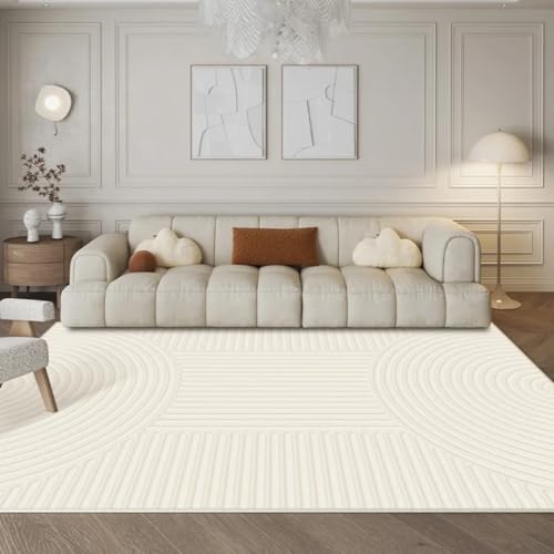 PIZZZENO Großflächiger Wohnzimmer-Dekorationsteppich, dick, waschbar, Lounge-Bodenmatte, Flauschiger Plüsch, Garderobenteppich im Creme-Stil für Schlafzimmer (80 x 120 cm/I) von PIZZZENO