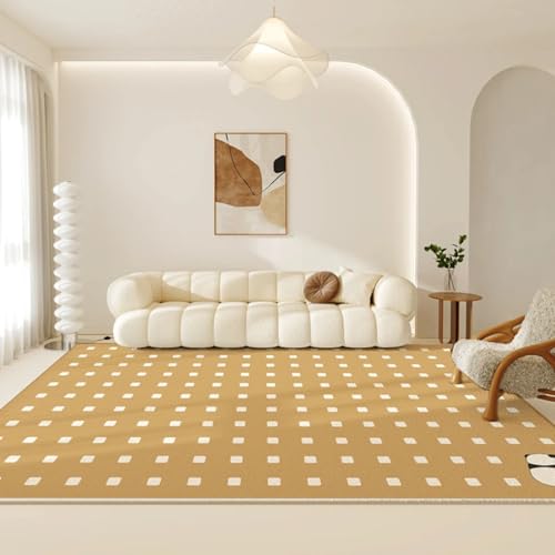 PIZZZENO Karierter Wohnzimmer-Dekorationsteppich, cremefarbener Stil, Teppiche für Schlafzimmer, Flauschige, weiche Plüsch-Bodenmatte, minimalistisch, dick, Lounge (80 x 120 cm/B) von PIZZZENO