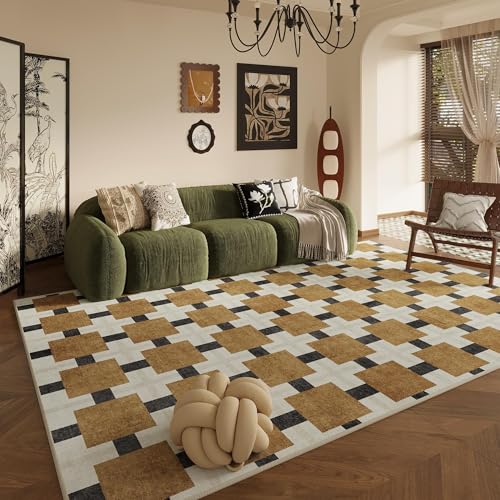 PIZZZENO Plüschteppich im Retro-Stil, Wohnzimmerdekoration, große Teppiche für Schlafzimmer, dick, waschbar, Lounge-Bodenmatte, Zuhause, flauschig, weich (80 x 120 cm/D) von PIZZZENO