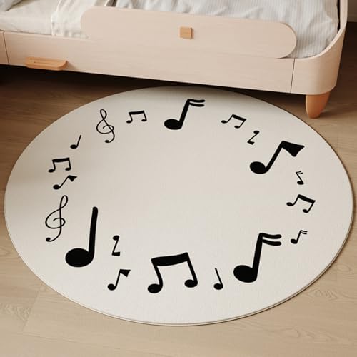 PIZZZENO Runder Teppich mit Musikmuster, Wohnzimmerdekoration, Dicke Nachttischmatte, moderner Stil, Teppiche für Schlafzimmer, Zuhause, flauschig, weich (140 x 140 cm/F) von PIZZZENO