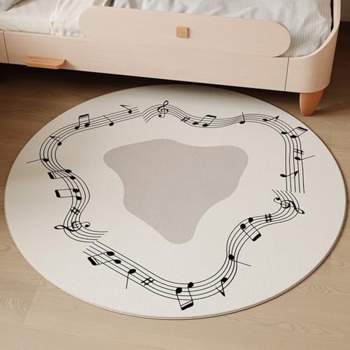 PIZZZENO Runder Teppich mit Musikmuster, Wohnzimmerdekoration, Dicke Nachttischmatte, moderner Stil, Teppiche für Schlafzimmer, Zuhause, flauschig, weich (180 x 180 cm/G) von PIZZZENO