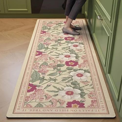 PIZZZENO Teppich für Küchenbodenmatte PVC-Lederteppich Fußmatten Rosa Blume Heimdekoration Anfrage/FQ728-P von PIZZZENO