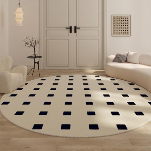 PIZZZENO Teppiche für Schlafzimmer, Zuhause, weiche Bodenmatte, Kariertes Muster, Wohnzimmerdekoration, rund, waschbar, Arbeitszimmer (100 x 100 cm/F) von PIZZZENO