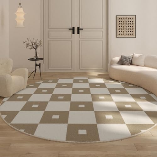 PIZZZENO Teppiche für Schlafzimmer, Zuhause, weiche Bodenmatte, Kariertes Muster, Wohnzimmerdekoration, rund, waschbar, Arbeitszimmer (80 x 80 cm/E) von PIZZZENO