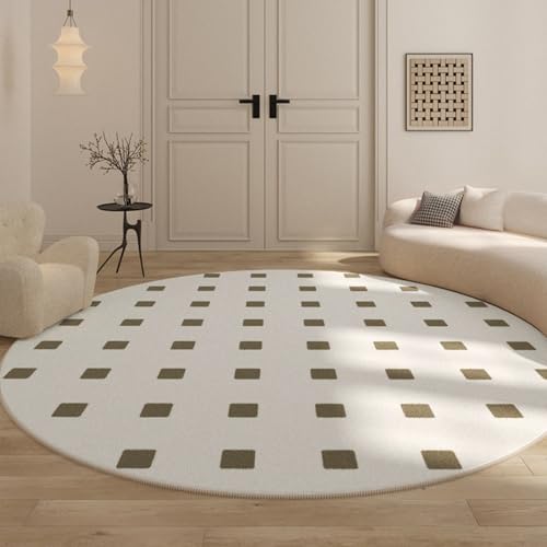 PIZZZENO Teppiche für Schlafzimmer, Zuhause, weiche Bodenmatte, Karomuster, Wohnzimmerdekoration, rund, waschbar, Arbeitszimmer (100 x 100 cm/B) von PIZZZENO