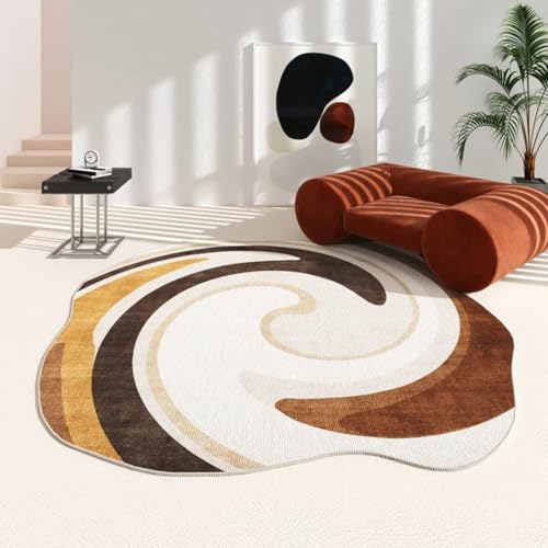PIZZZENO Unregelmäßige Teppiche für das Wohnzimmer, waschbare Matte, modernes minimalistisches Schlafzimmerdekor, runder, Dicker Lounge-Teppich (100 x 100 cm/K) von PIZZZENO