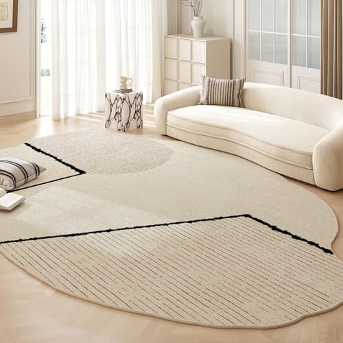 PIZZZENO Unregelmäßiger cremefarbener Teppich für Wohnzimmer, Flauschige, weiche Bodenmatte, leichte, luxuriöse Schlafzimmer-Dekoration, Dicker Plüschteppich für Arbeitszimmer (80 x 120 cm/D) von PIZZZENO
