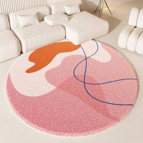 PIZZZENO Wohnzimmerdekoration, rosa, Dicker Plüsch-Nachttisch-Bodenmatten-Teppich, süße runde Teppiche für Schlafzimmer, flauschig, weich, Garderobe (160 x 160 cm/E) von PIZZZENO