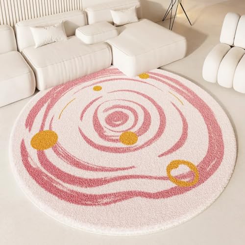 PIZZZENO Wohnzimmerdekoration, rosa, Dicker Plüsch-Nachttisch-Bodenmatten-Teppich, süße runde Teppiche für Schlafzimmer, flauschig, weich, Garderobe (300 x 300 cm/A) von PIZZZENO