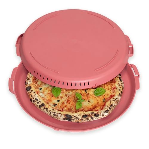 PIZZycle Pizzakarton Mehrweg Pizza Aufbewahrungsbox stapelbar - nachhaltig - wärmeisolierend - Pizzabox passend für Pizza bis 33x33 cm - Pizza Mehrwegverpackung - Pizza Box mit Deckel (Raspberry) von PIZZycle
