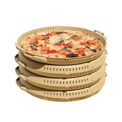 PIZZycle Pizzakarton Mehrweg Pizza Aufbewahrungsbox stapelbar (4er Pack) - wärmeisolierend - Pizzabox passend für Pizza bis 33x33 cm - Pizza Mehrwegverpackung - Pizza Box mit Deckel (Olive) von PIZZycle