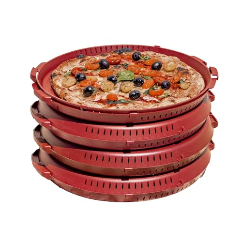 PIZZycle Pizzakarton Mehrweg Pizza Aufbewahrungsbox stapelbar (4er Pack) - wärmeisolierend - Pizzabox passend für Pizza bis 33x33 cm - Pizza Mehrwegverpackung - Pizza Box mit Deckel (Red Wine) von PIZZycle