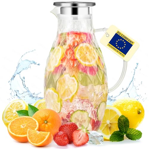 Karaffe aus Borosilikatglas mit Deckel - Glaskaraffe mit einzigartigem Rautenmuster für 3 Liter kaltes oder heißes Wasser - Wasserkaraffe und Getränkekanne für hausgemachten Eistee und Saft Karaffe aus Borosilikatglas mit Deckel - Glaskaraffe mit einzigartigem Rautenmuster für 3 Liter kaltes oder heißes Wasser - Wasserkaraffe und Getränkekanne für hausgemachten Eistee und Saft von PJCKitchen