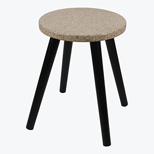 [PJ Collection] Stone Accent Wood Stool, with Portable and Detachable Legs, Handcrafted Wood Stool, Lightweight Stool (Round, Yellow Stone, Black Color Legs) von PJCOLL