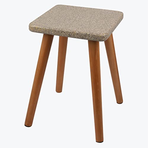 [PJ Collection] Stone Accent Wood Stool, with Portable and Detachable Legs, Handcrafted Wood Stool, Lightweight Stool (Square, Yellow Stone, Wood Color Legs) von PJCOLL