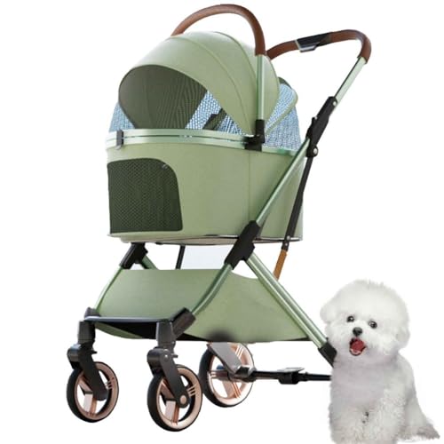 PJDDP 3 in 1 Haustier-Kinderwagen, Hundebuggy Bis 25Kg, Zusammenklappbarer Hundebuggy Mit 4 Rädern Mit Aufbewahrungskorb Für Kleine Und Mittelgroße Katze Hund,Grün PJDDP 3 in 1 Haustier-Kinderwagen, Hundebuggy Bis 25Kg, Zusammenklappbarer Hundebuggy Mit 4 Rädern Mit Aufbewahrungskorb Für Kleine Und Mittelgroße Katze Hund,Grün von PJDDP