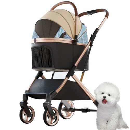 PJDDP 3 in 1 Haustier-Kinderwagen, Hundebuggy Bis 25Kg, Zusammenklappbarer Hundebuggy Mit 4 Rädern Mit Aufbewahrungskorb Für Kleine Und Mittelgroße Katze Hund,Khaki PJDDP 3 in 1 Haustier-Kinderwagen, Hundebuggy Bis 25Kg, Zusammenklappbarer Hundebuggy Mit 4 Rädern Mit Aufbewahrungskorb Für Kleine Und Mittelgroße Katze Hund,Khaki von PJDDP