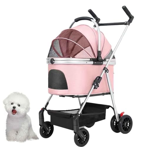 PJDDP 3 in 1 Hundetrolley, Faltbarer Hundebuggy, Hundewagen Katzenwagen Mit Aufbewahrungskorb Und Sicherheitsleine Für Kleine Bis Mittlere Hunde,Rosa PJDDP 3 in 1 Hundetrolley, Faltbarer Hundebuggy, Hundewagen Katzenwagen Mit Aufbewahrungskorb Und Sicherheitsleine Für Kleine Bis Mittlere Hunde,Rosa von PJDDP