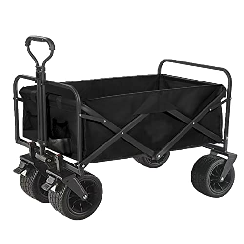 PJDDP Faltbare Bollerwagen Robuster Transportwagen mit Grosse Kapazität, klappbar Einkaufstrolley Outdoor Gartenwagen Strandwagen mit All-Terrain-Rädern für Camping Angeln Shopping Sport,Schwarz von PJDDP