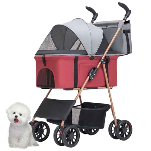PJDDP Faltbarer Katzen-Hunde-Kinderwagen, Haustier-Hunde-Kinderwagen Mit Aufbewahrungskorb, Hundewagen 3 In1 Mit Regenschutz, Aufbewahrungskorb,Rot PJDDP Faltbarer Katzen-Hunde-Kinderwagen, Haustier-Hunde-Kinderwagen Mit Aufbewahrungskorb, Hundewagen 3 In1 Mit Regenschutz, Aufbewahrungskorb,Rot von PJDDP