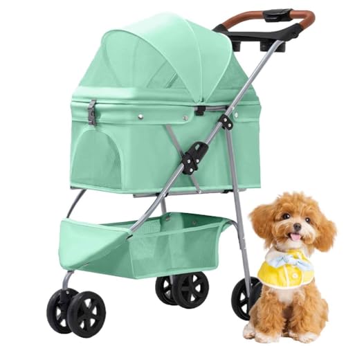 PJDDP Haustier-Kinderwagen, Faltbarer Katzen-Hunde-Kinderwagen Mit Aufbewahrungskorb Und Getränkehalter, 3 Räder, Für Kleine Mittelgroße Hunde,Grün PJDDP Haustier-Kinderwagen, Faltbarer Katzen-Hunde-Kinderwagen Mit Aufbewahrungskorb Und Getränkehalter, 3 Räder, Für Kleine Mittelgroße Hunde,Grün von PJDDP
