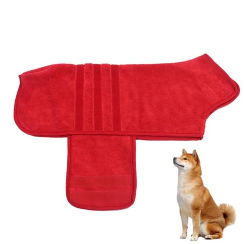 PJDDP Hunde-Bademantel Mikrofaser,Mit Klettverschluss Schnell Trocknend Badetuch,Sehr Saugfähig, Hund Bademantel Mantel Für Große Mittel Und Kleine Hunde,Rot,L von PJDDP