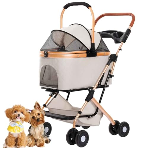 PJDDP Hundebuggy Bis 20 Kg Klappbar, 3In1 Hundebuggy, Haustier-Kinderwagen Mit 360° Vorderrad Hinterrad Mit Bremse Für Kleine/Mittlere Hunde Und Katzen,Beige PJDDP Hundebuggy Bis 20 Kg Klappbar, 3In1 Hundebuggy, Haustier-Kinderwagen Mit 360° Vorderrad Hinterrad Mit Bremse Für Kleine/Mittlere Hunde Und Katzen,Beige von PJDDP