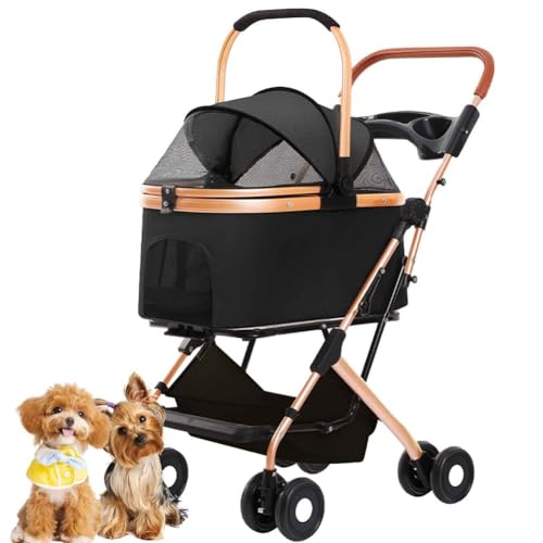 PJDDP Hundebuggy Bis 20 Kg Klappbar, 3In1 Hundebuggy, Haustier-Kinderwagen Mit 360° Vorderrad Hinterrad Mit Bremse Für Kleine/Mittlere Hunde Und Katzen,Schwarz PJDDP Hundebuggy Bis 20 Kg Klappbar, 3In1 Hundebuggy, Haustier-Kinderwagen Mit 360° Vorderrad Hinterrad Mit Bremse Für Kleine/Mittlere Hunde Und Katzen,Schwarz von PJDDP