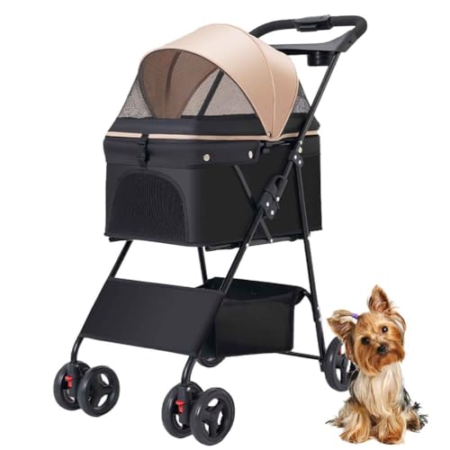 PJDDP Hundebuggy Für Kleine Hunde, Faltbarer Hundewagen, Katzenbuggy Mit Getränkehalter & Ablagekorb Für Kleine Katze Hund, Bis 15 Kg,Braun PJDDP Hundebuggy Für Kleine Hunde, Faltbarer Hundewagen, Katzenbuggy Mit Getränkehalter & Ablagekorb Für Kleine Katze Hund, Bis 15 Kg,Braun von PJDDP