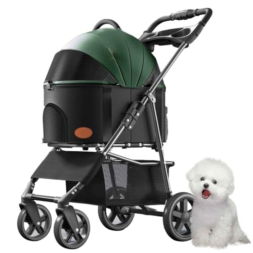 PJDDP Hundewagen, 3 in 1 Haustier-Kinderwagen, Katzenbuggy, Haustier Buggy Bis 15 Kg Mit Aufbewahrungskorb, Getränkehalter, Für Kleine Katze Hund,Grün PJDDP Hundewagen, 3 in 1 Haustier-Kinderwagen, Katzenbuggy, Haustier Buggy Bis 15 Kg Mit Aufbewahrungskorb, Getränkehalter, Für Kleine Katze Hund,Grün von PJDDP