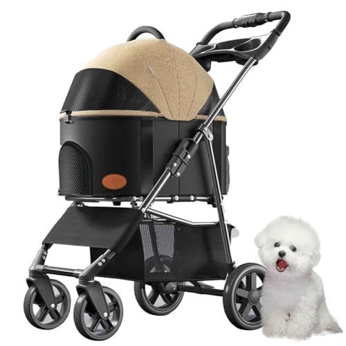 PJDDP Hundewagen, 3 in 1 Haustier-Kinderwagen, Katzenbuggy, Haustier Buggy Bis 15 Kg Mit Aufbewahrungskorb, Getränkehalter, Für Kleine Katze Hund,Khaki PJDDP Hundewagen, 3 in 1 Haustier-Kinderwagen, Katzenbuggy, Haustier Buggy Bis 15 Kg Mit Aufbewahrungskorb, Getränkehalter, Für Kleine Katze Hund,Khaki von PJDDP