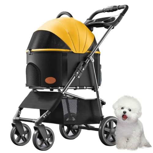 PJDDP Hundewagen, 3 in 1 Haustier-Kinderwagen, Katzenbuggy, Haustier Buggy Bis 15 Kg Mit Aufbewahrungskorb, Getränkehalter, Für Kleine Katze Hund,Lightning Yellow PJDDP Hundewagen, 3 in 1 Haustier-Kinderwagen, Katzenbuggy, Haustier Buggy Bis 15 Kg Mit Aufbewahrungskorb, Getränkehalter, Für Kleine Katze Hund,Lightning Yellow von PJDDP
