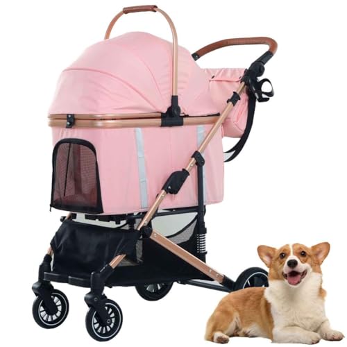 PJDDP Hundewagen, 3 in 1 Hundebuggy, Faltbar Hund Kinderwagen, Katzenwagen Mit Verstellbarer Griff, Aufbewahrungskorb Für Kleine/Mittlere Hunde Und Katzen,Rosa PJDDP Hundewagen, 3 in 1 Hundebuggy, Faltbar Hund Kinderwagen, Katzenwagen Mit Verstellbarer Griff, Aufbewahrungskorb Für Kleine/Mittlere Hunde Und Katzen,Rosa von PJDDP