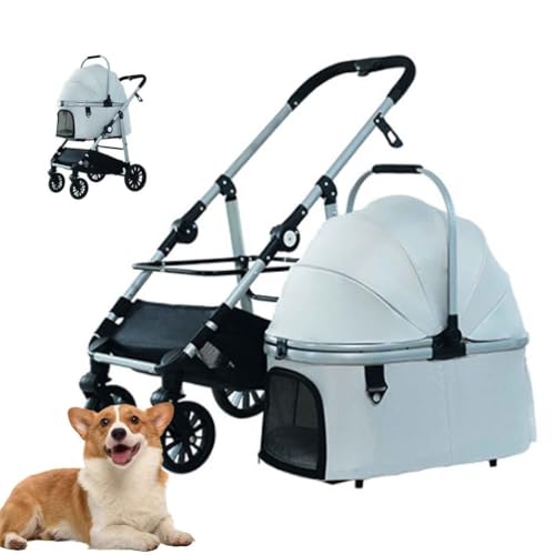 PJDDP Hundewagen, 3 in 1 Hundetrolley, Faltbarer Hundebuggy, Katzenbuggy Mit 4 Rädern Mit Netzfenstern Getränkehalter Aufbewahrungskorb, Bis 25 Kg,Grau PJDDP Hundewagen, 3 in 1 Hundetrolley, Faltbarer Hundebuggy, Katzenbuggy Mit 4 Rädern Mit Netzfenstern Getränkehalter Aufbewahrungskorb, Bis 25 Kg,Grau von PJDDP